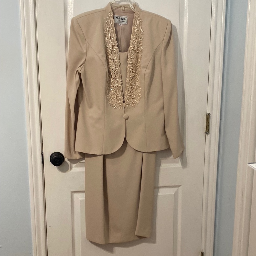 Cream Long Sleeve Sheath Dress Wedding Guest